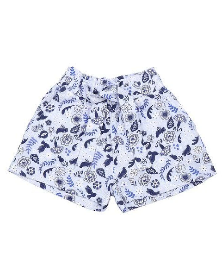 Kinder Shorts Bio-Baumwolle GOTS „Blue Birds and Flowers“ – Walkiddy, kurze Hose mit elastischem Bund, weich, bequem und sommerlich leicht, ideal für warme Sommertage