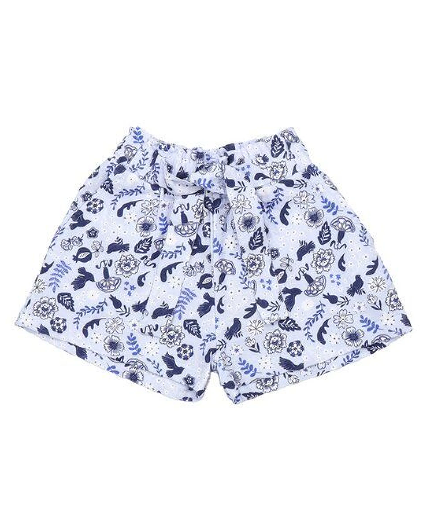 Kinder Shorts Bio-Baumwolle GOTS „Blue Birds and Flowers“ – Walkiddy, kurze Hose mit elastischem Bund, weich, bequem und sommerlich leicht, ideal für warme Sommertage – Ansicht 2