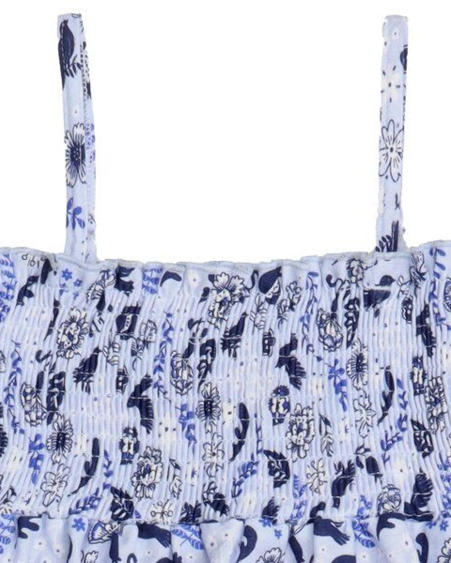 Kinder Trägerkleid GOTS-zertifiziert aus Bio-Baumwolle, blau mit Vögeln und Blumen, leicht & sommerlich – Walkiddy, weicher Tragekomfort – Ansicht 3