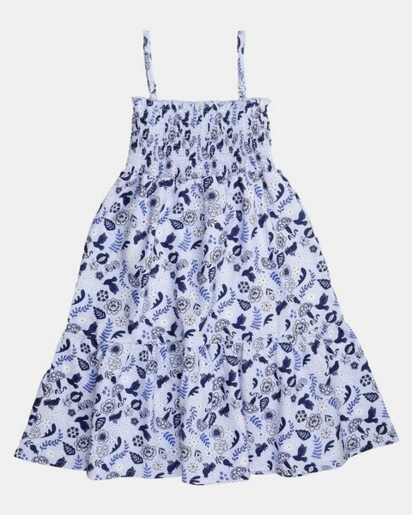 Kinder Trägerkleid GOTS-zertifiziert aus Bio-Baumwolle, blau mit Vögeln und Blumen, leicht & sommerlich – Walkiddy, weicher Tragekomfort – Ansicht 4