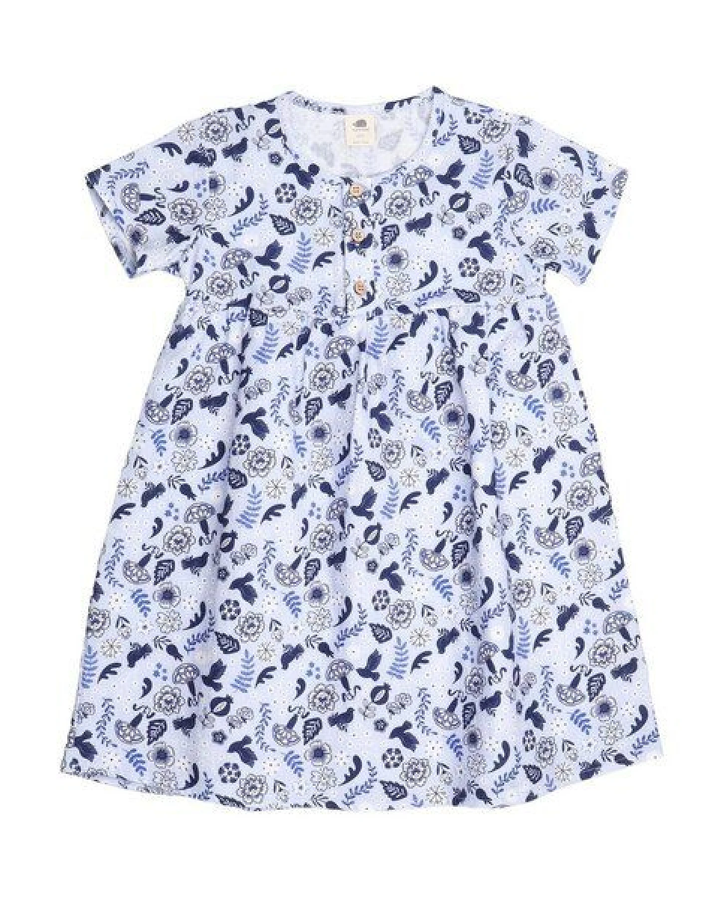 Kinder Kleid GOTS-zertifiziert aus Bio-Baumwolle, Blue Birds and Flowers, kurzarm, leicht & sommerlich – Walkiddy – Ansicht 3