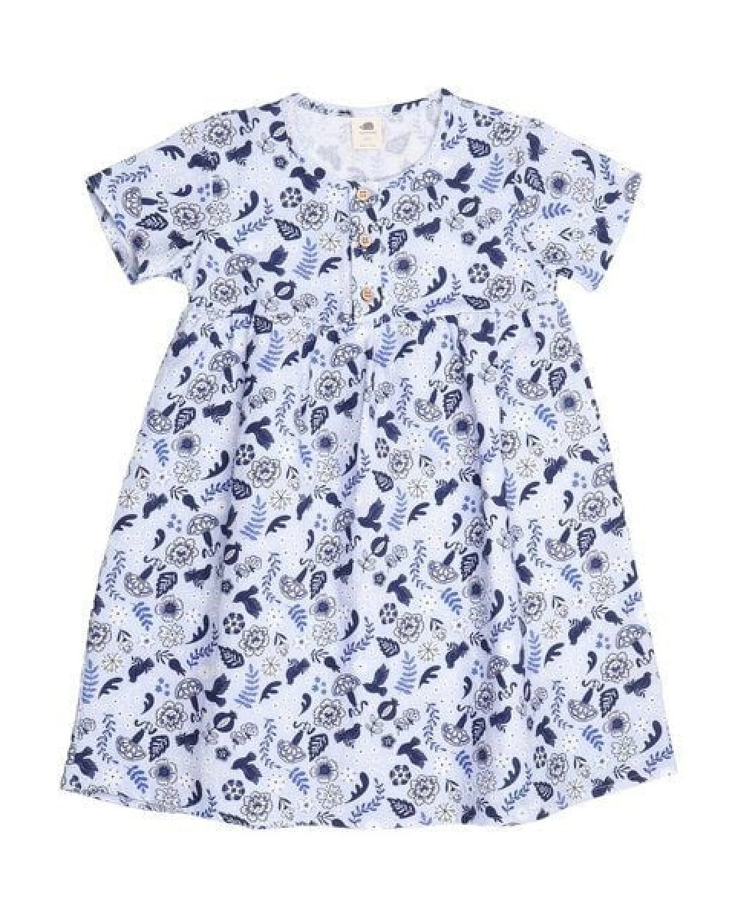 Kinder Kleid GOTS-zertifiziert aus Bio-Baumwolle, Blue Birds and Flowers, kurzarm, leicht & sommerlich – Walkiddy – Ansicht 3