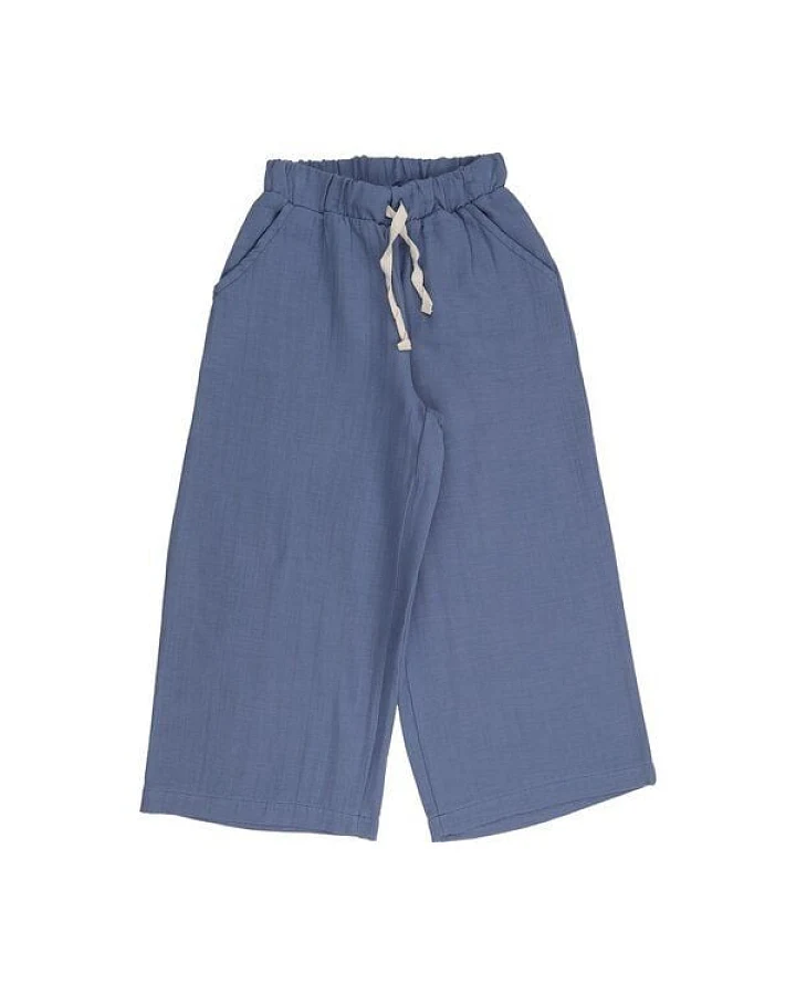 Kinder Hose GOTS-zertifiziert aus Bio-Baumwolle mit Elasthan, blau, elastischer Bund, knielang – Walkiddy, weich & alltagstauglich