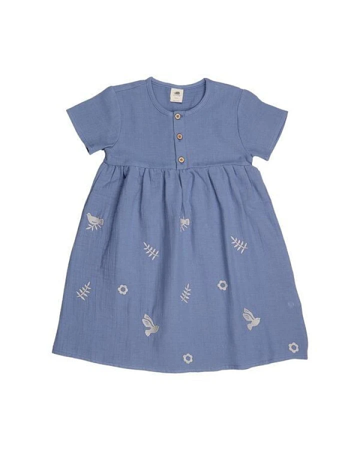 Kleinkinder Kleid – Blau aus Bio-Baumwolle, kurzärmlig, locker fallend, bequem, alltagstauglich & kombinierbar