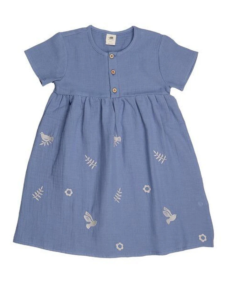 Kleinkinder Kleid – Blau aus Bio-Baumwolle, kurzärmlig, locker fallend, bequem, alltagstauglich & kombinierbar