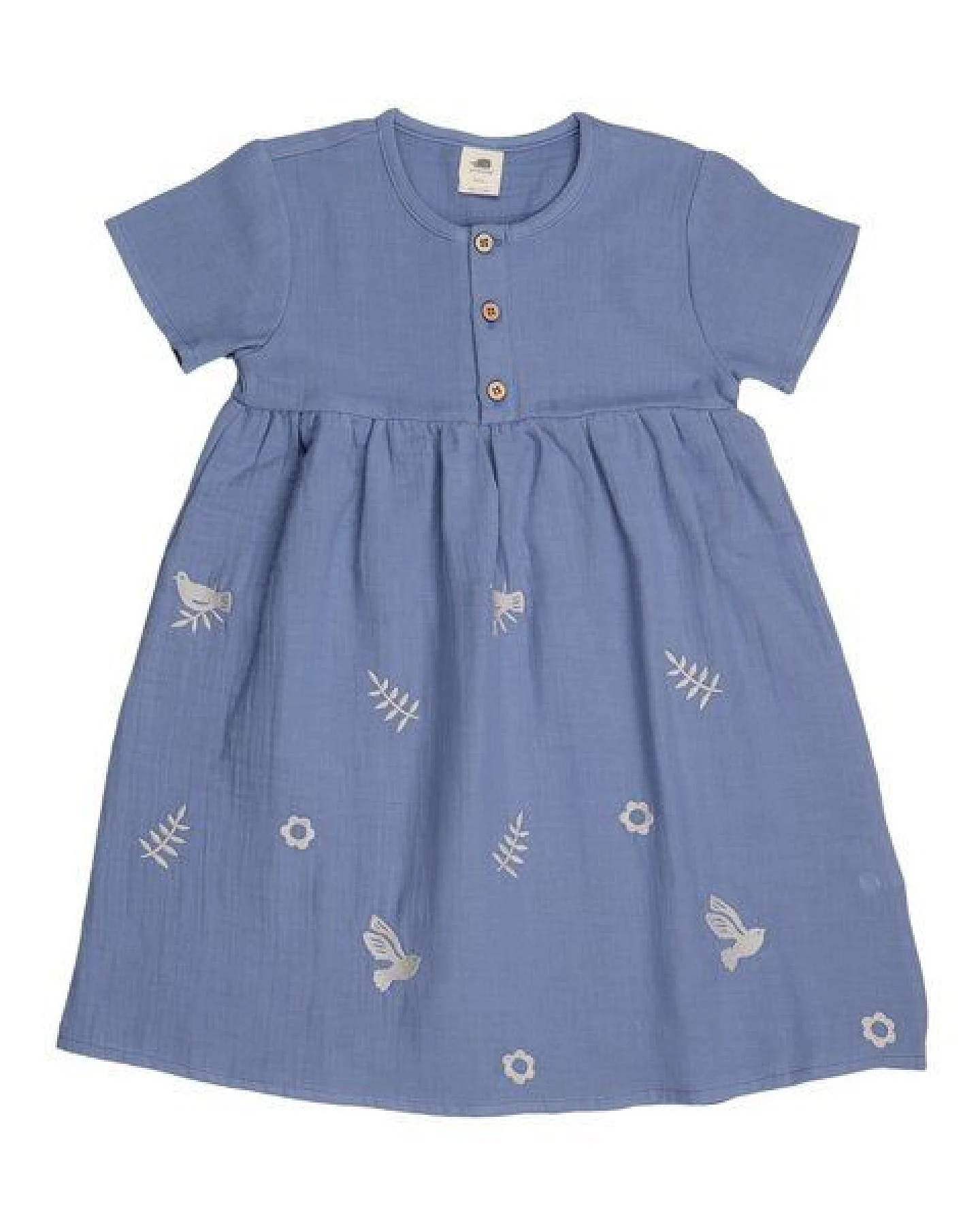 Kleinkinder Kleid – Blau aus Bio-Baumwolle, kurzärmlig, locker fallend, bequem, alltagstauglich & kombinierbar – Ansicht 2
