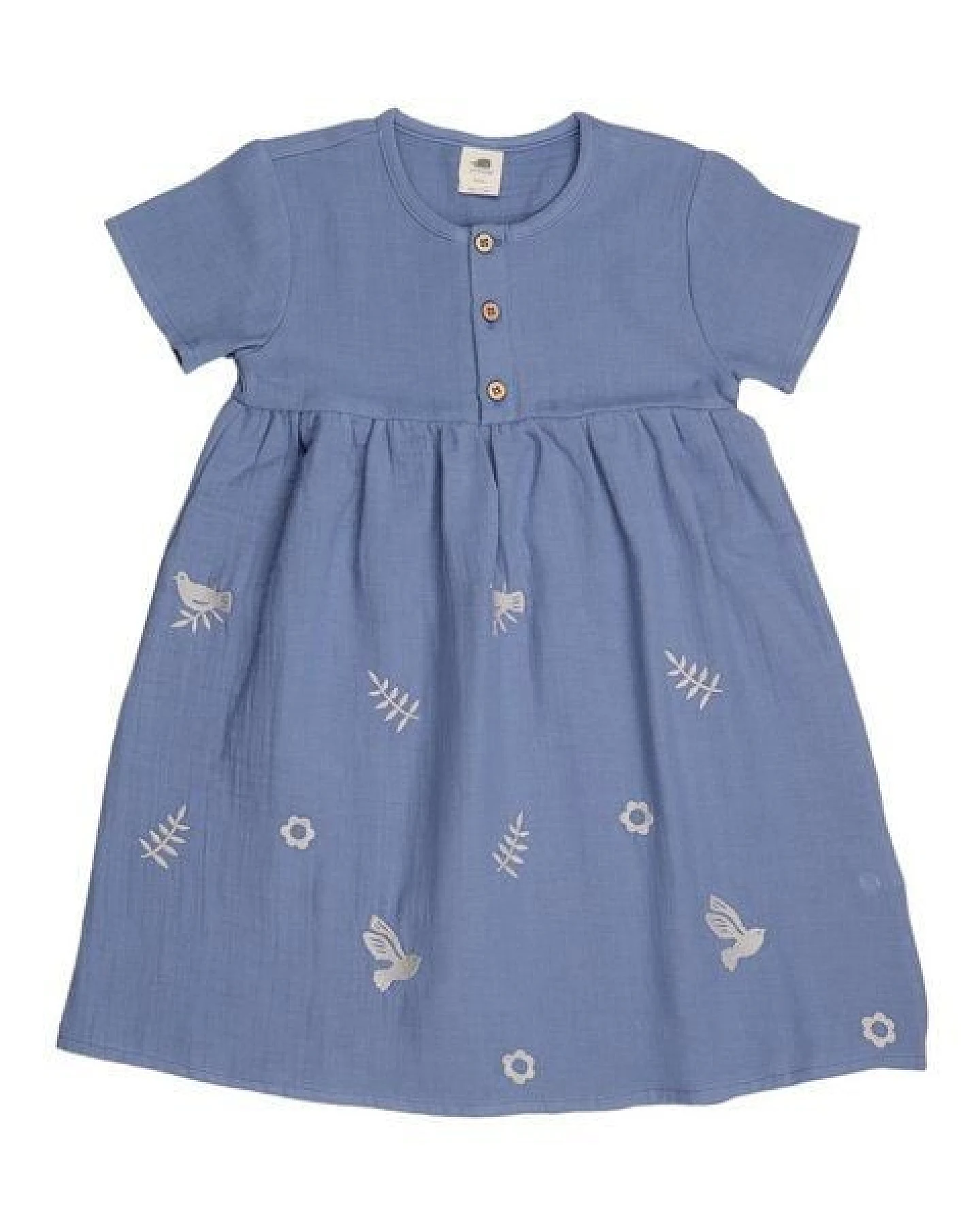 Kleinkinder Kleid – Blau aus Bio-Baumwolle, kurzärmlig, locker fallend, bequem, alltagstauglich & kombinierbar – Ansicht 2
