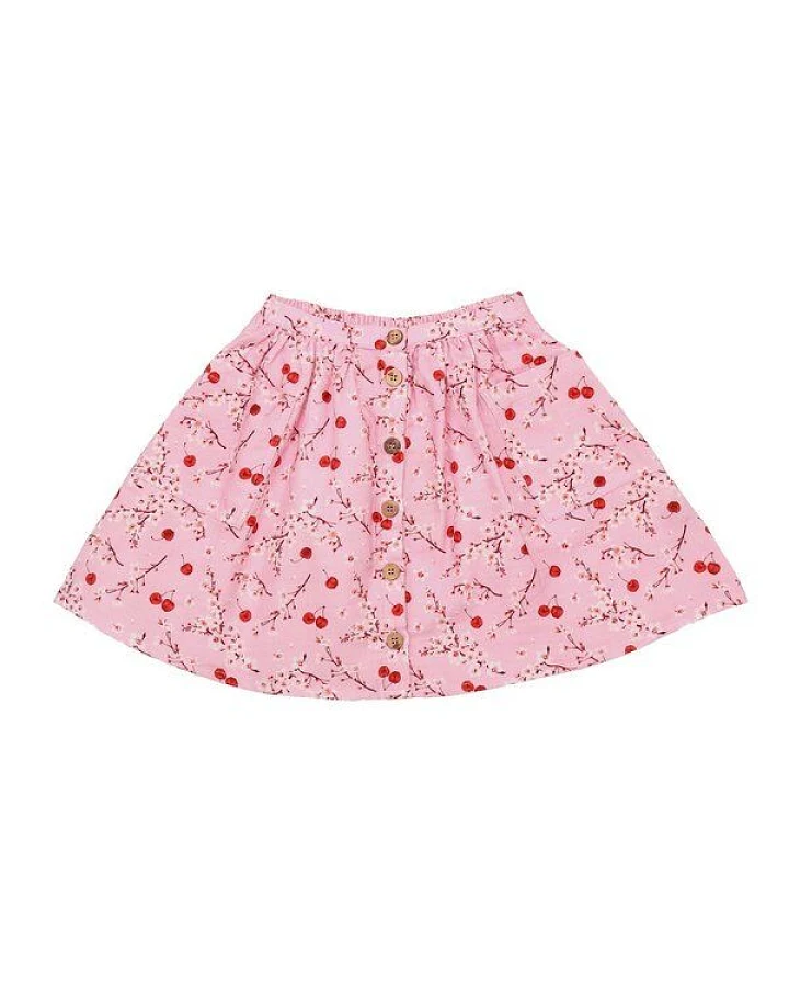 Kleinkinder Rock GOTS-zertifiziert aus Bio-Baumwolle rosa mit Kirschen-und-Blüten-Muster – Walkiddy