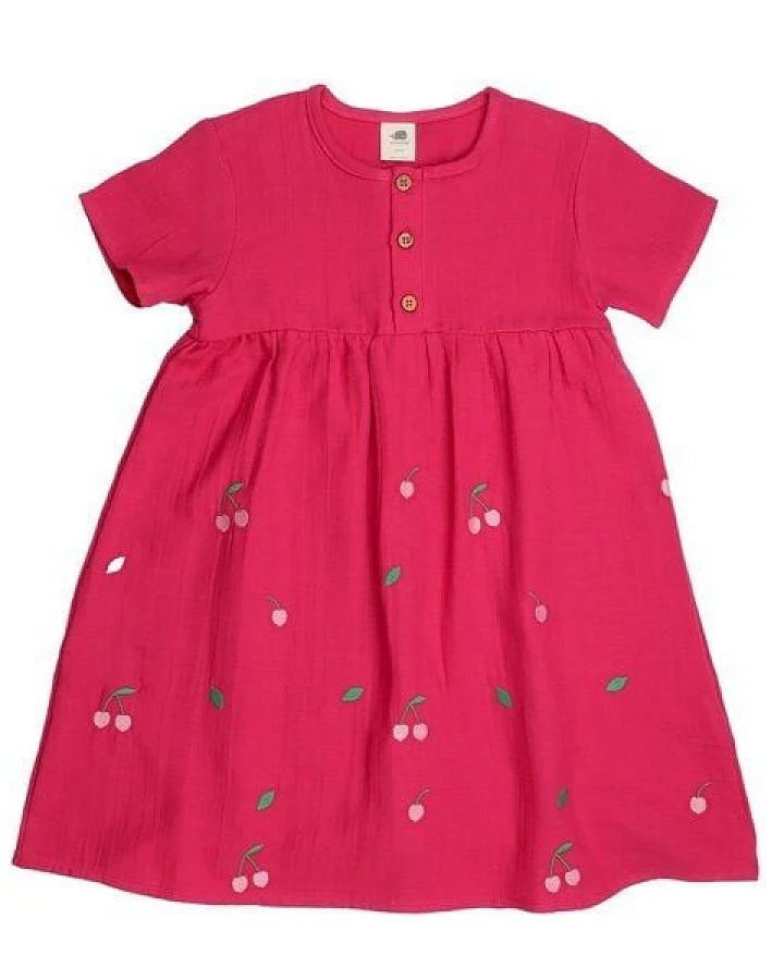 Kleid Kinder Bio-Baumwolle Carmine Pink – festliches Walkiddy Jersey-Kleid für Kita & Familienfeste – nachhaltige, hautfreundliche & langlebige Qualität von Walkiddy