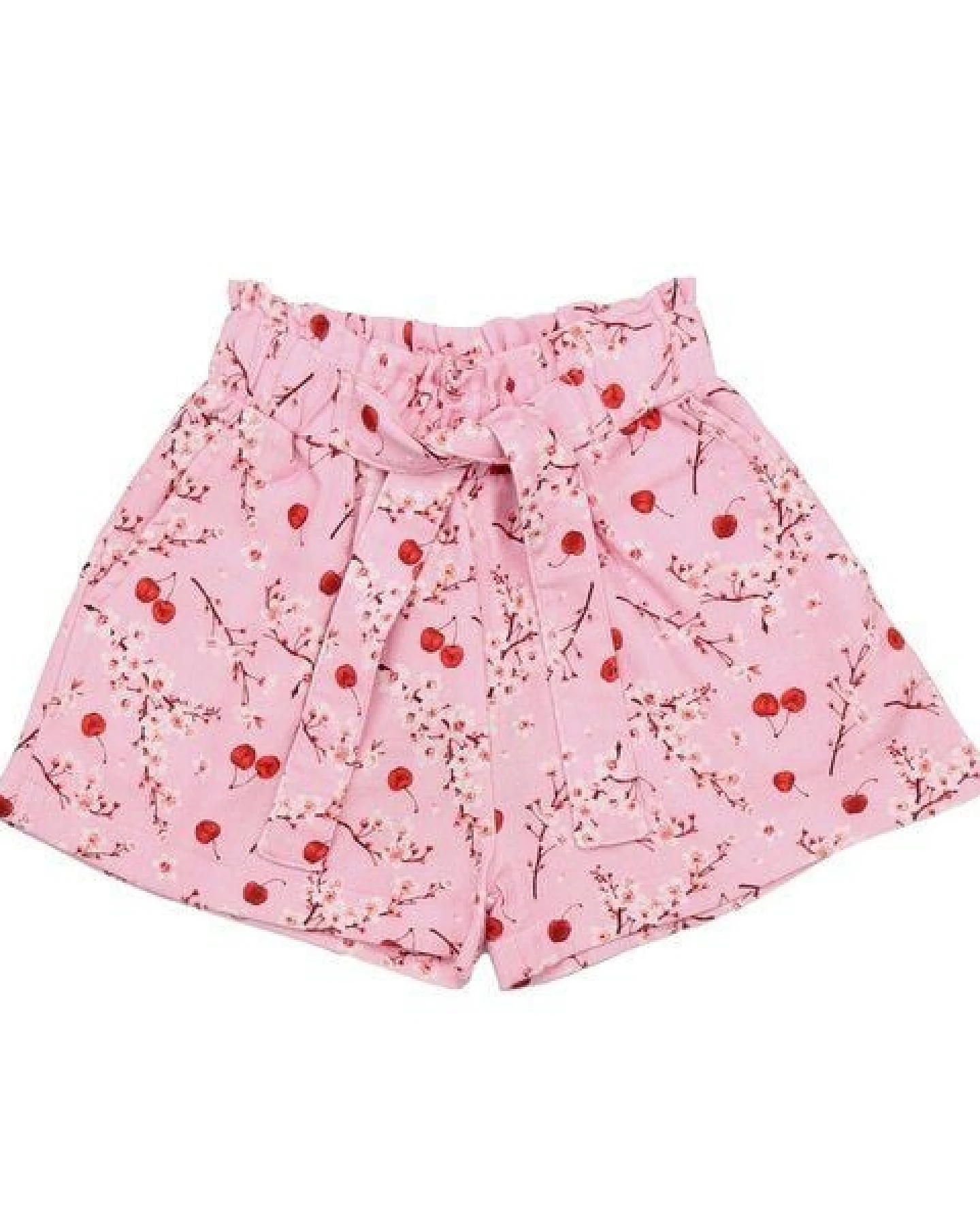 Kinder Shorts GOTS-zertifiziert aus Bio-Baumwolle rosa mit Kirschen-und-Blüten-Muster – Walkiddy – Ansicht 3
