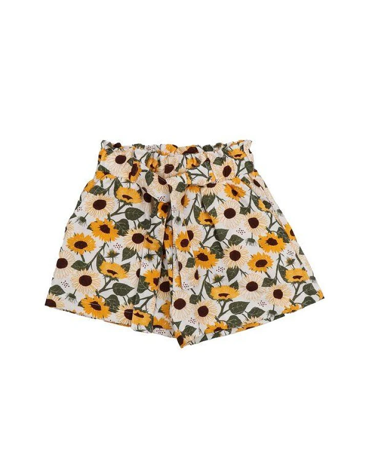 Kinder Shorts GOTS-zertifiziert aus Bio-Baumwolle, Sonnenblumen-Print, leicht & sommerlich, elastischer Bund – Walkiddy