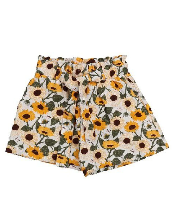Kinder Shorts GOTS-zertifiziert aus Bio-Baumwolle, Sonnenblumen-Print, leicht & sommerlich, elastischer Bund – Walkiddy