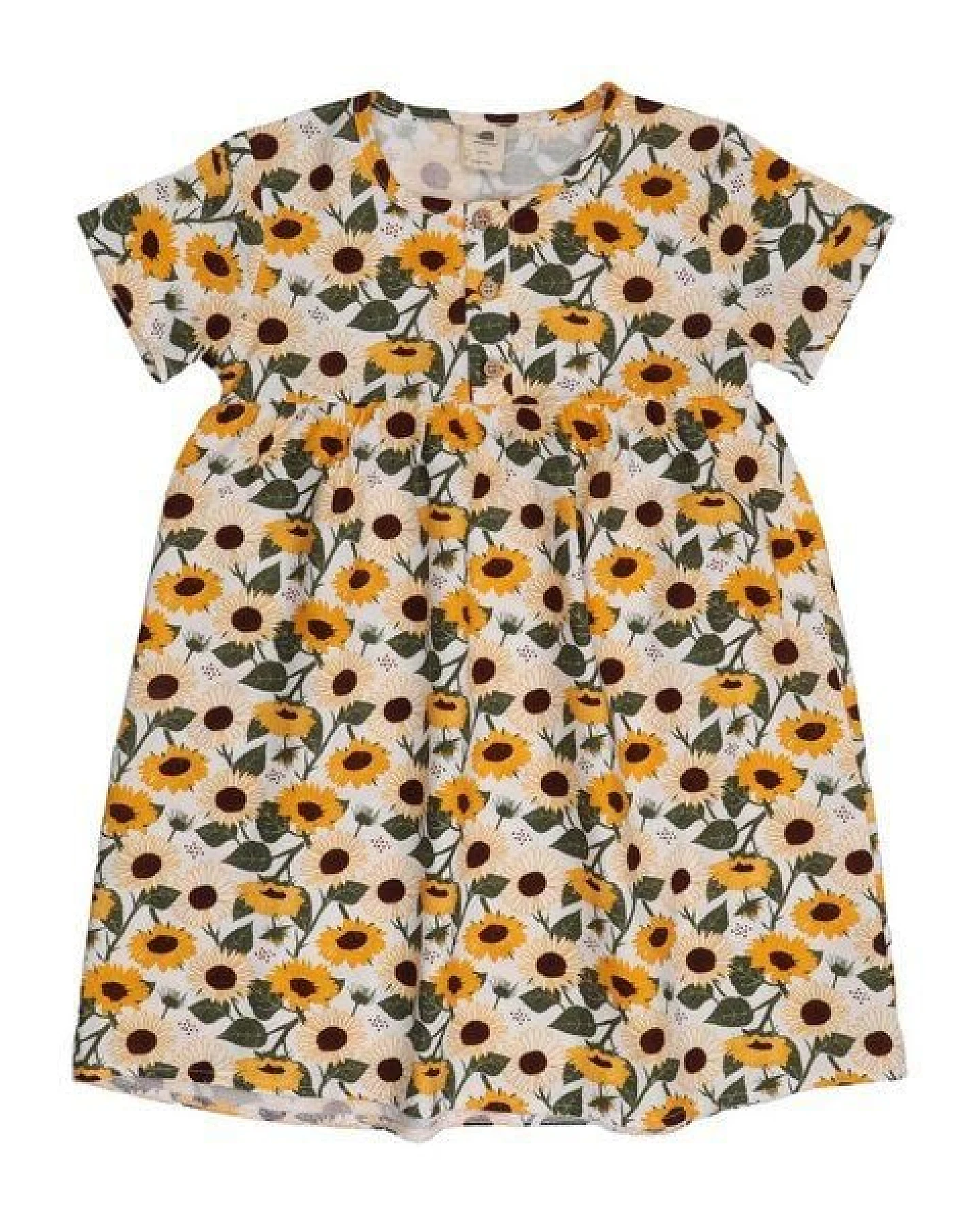 Kinder Kleid GOTS-zertifiziert aus Bio-Baumwolle, Sunflowers-Print, kurzarm, leicht & sommerlich – Walkiddy, weicher Tragekomfort – Ansicht 2