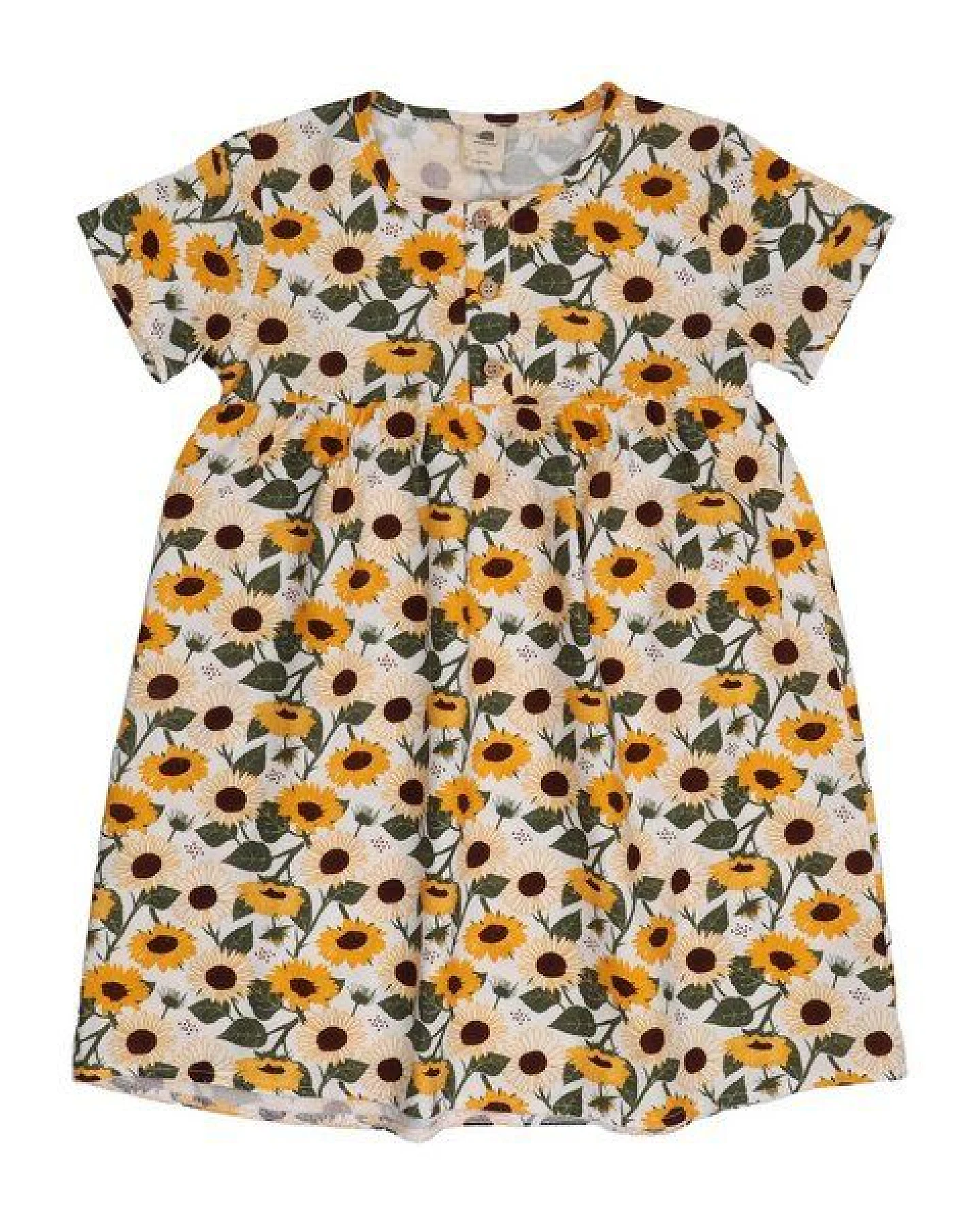 Kinder Kleid GOTS-zertifiziert aus Bio-Baumwolle, Sunflowers-Print, kurzarm, leicht & sommerlich – Walkiddy, weicher Tragekomfort – Ansicht 2