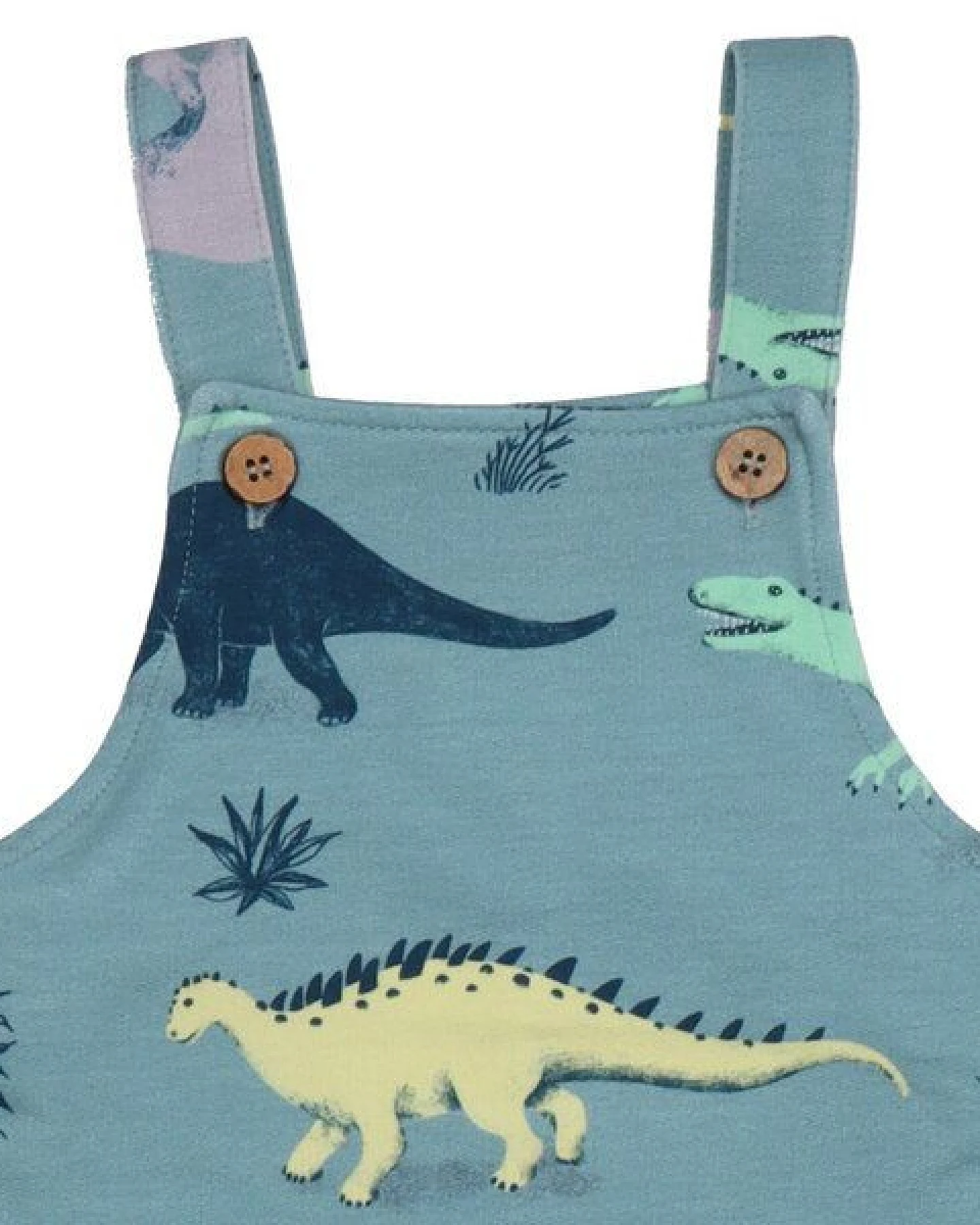 Kinder-Latzhose GOTS zertifiziert – Bio-Baumwolle, Blaugrün mit Dinosaurier-Motiv, bequem – Ansicht 3