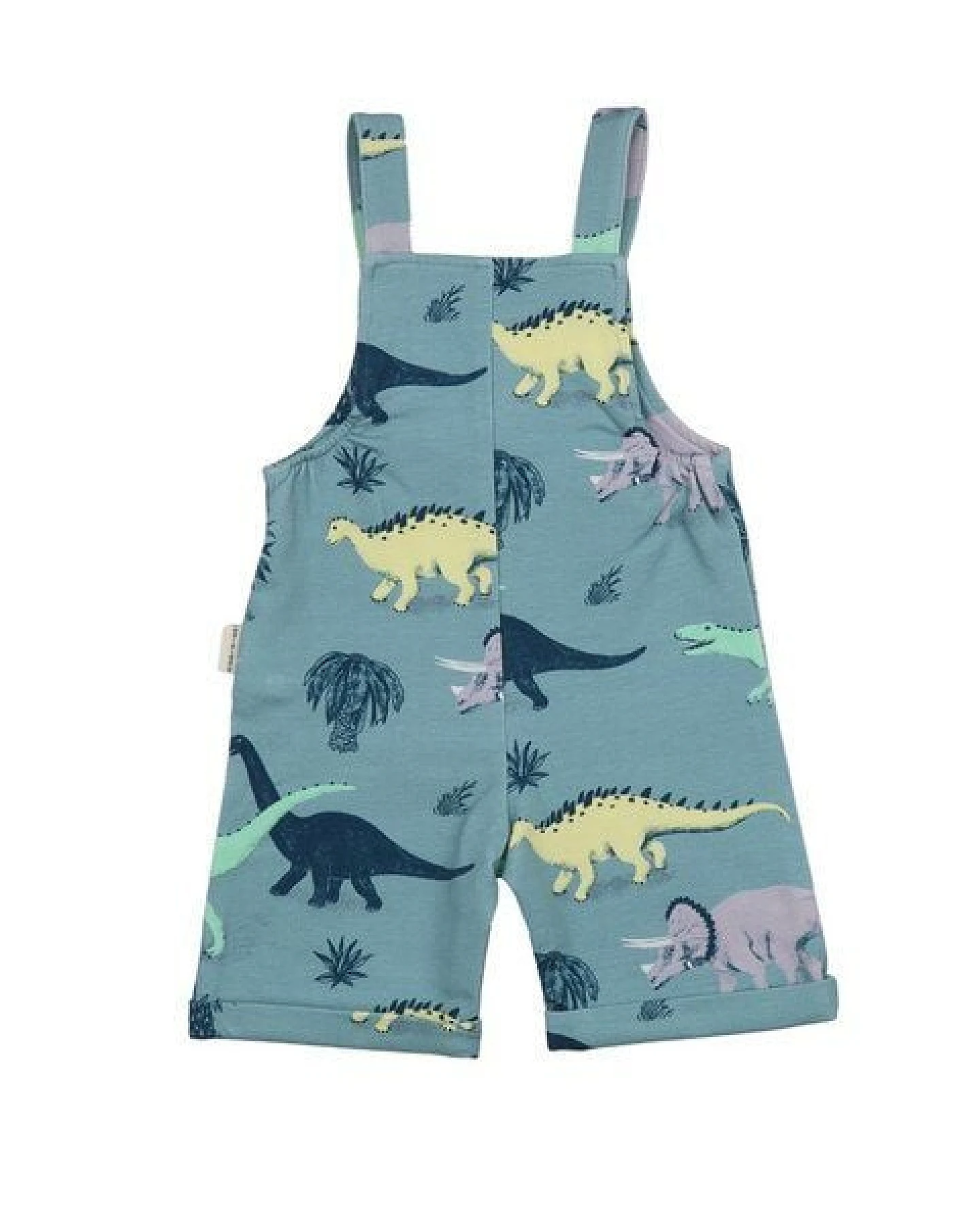 Kinder-Latzhose GOTS zertifiziert – Bio-Baumwolle, Blaugrün mit Dinosaurier-Motiv, bequem – Ansicht 4
