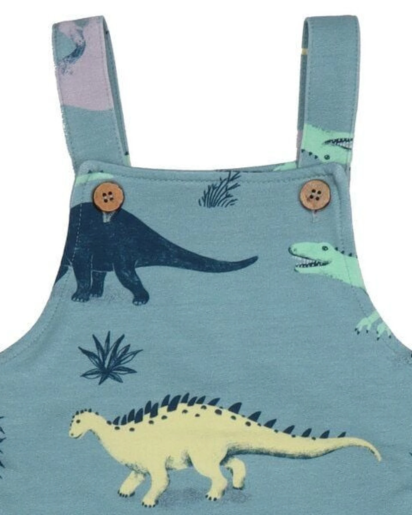Kinder-Latzhose GOTS zertifiziert – Bio-Baumwolle, Blaugrün mit Dinosaurier-Motiv, bequem – Ansicht 3