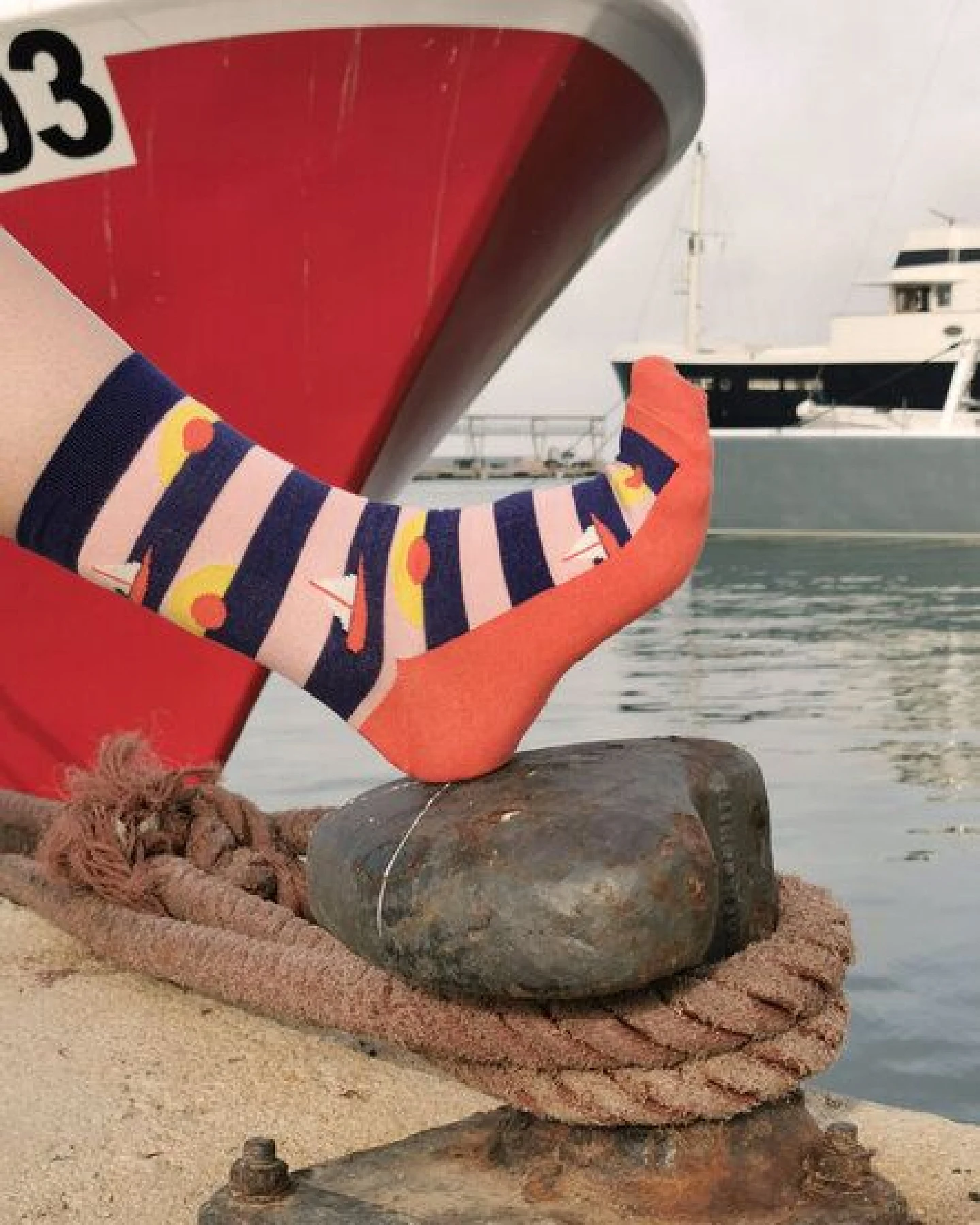 Fräulein Prusselise Sailor Sun Socke, Segelschiff, Sundown, rot, Streifen, rosa, blau, bunt – Ansicht 3