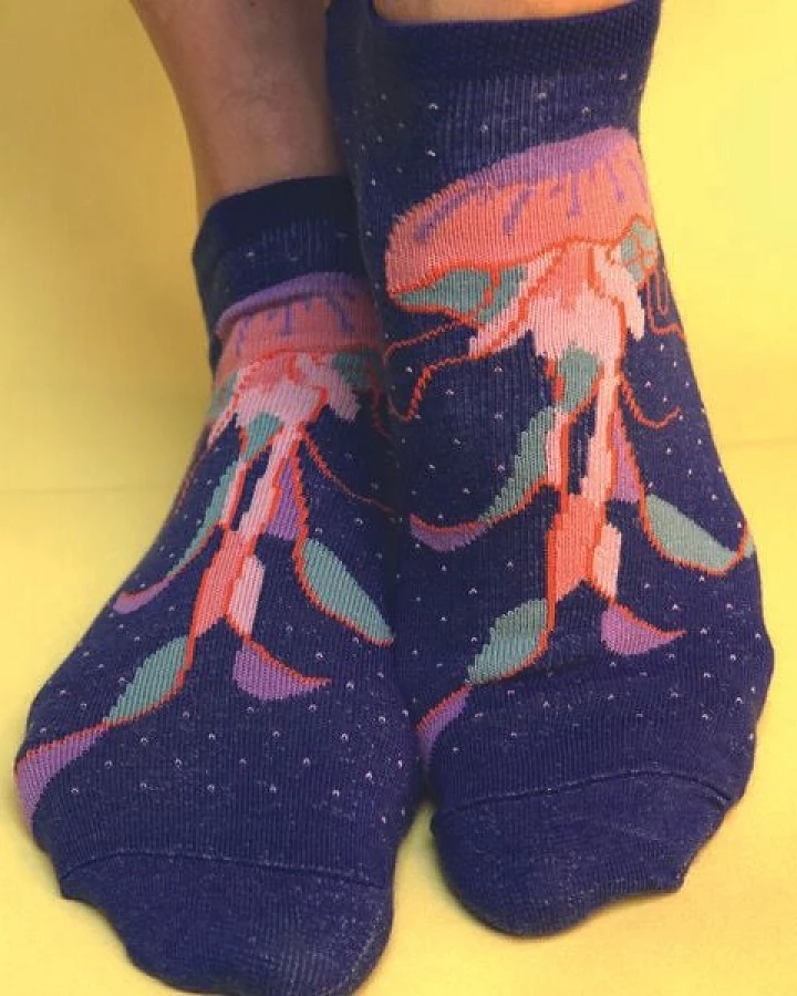 Fräulein Prusselise Medusa Sneaker Socke, blau, Qualle, Sea, bunt gemustert