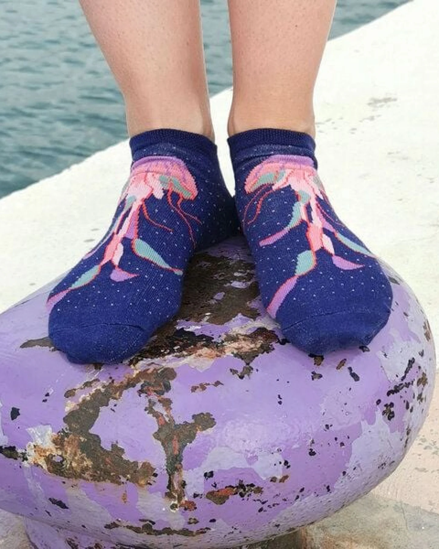 Fräulein Prusselise Medusa Sneaker Socke, blau, Qualle, Sea, bunt gemustert – Ansicht 2