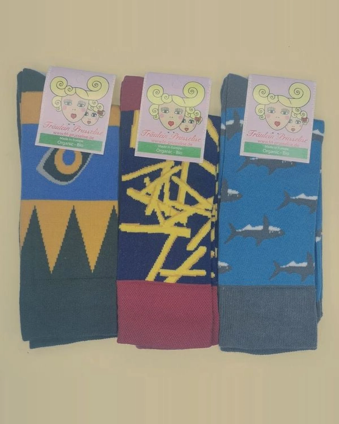 Fräulein Prusselise 3er spezial Socken Pack maskulin, Hai, Pommes, Inka, bunt – Ansicht 2