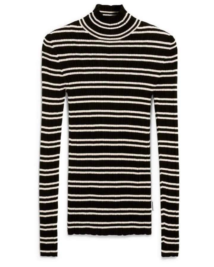 ARMEDANGELS - Women's Alaania Chiffron Stripes - Longsleeve Gr XL schwarz/grau