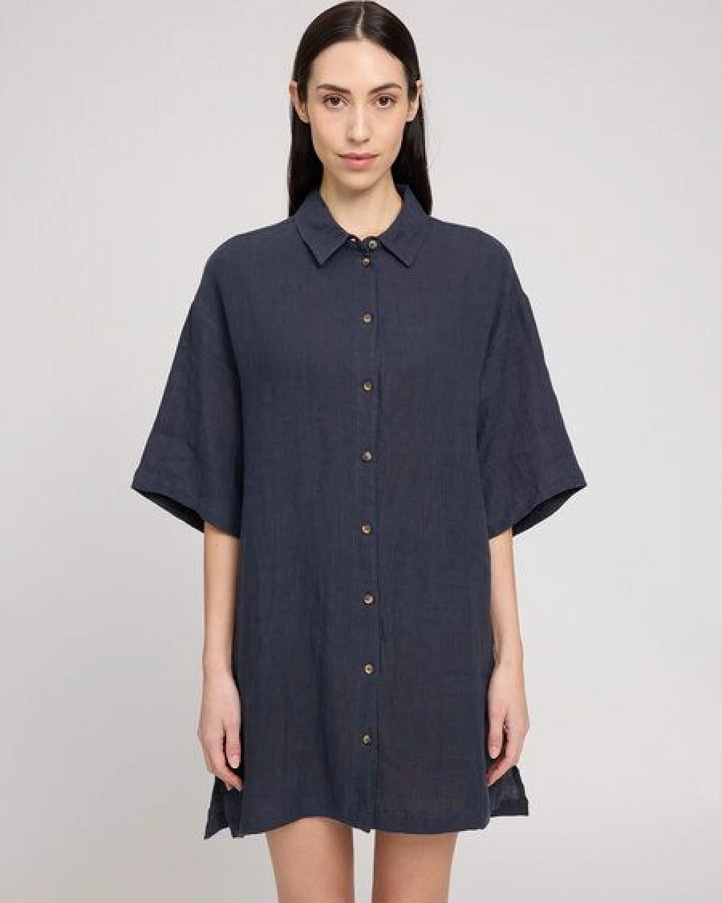 Mazine Kurzarm Hemdblusenkleid aus 100% Leinen – Ansicht 2
