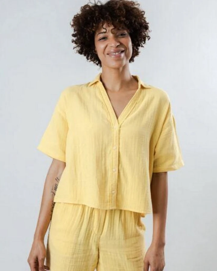 Brava Fabrics Bubble Cropped Blouse Yellow