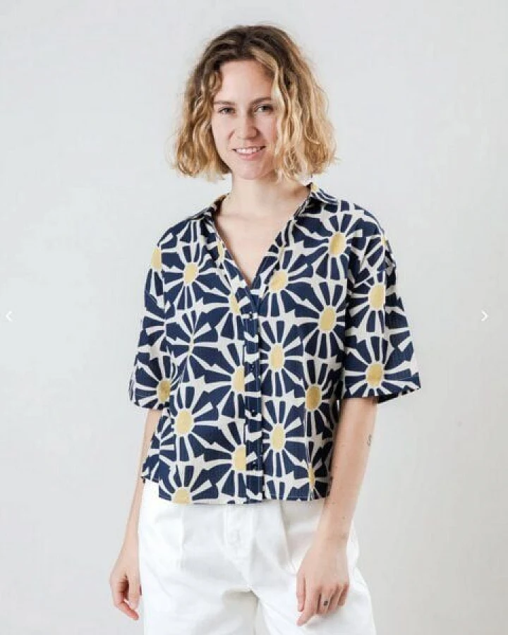 Brava Fabrics Marisol Cropped Blouse Navy