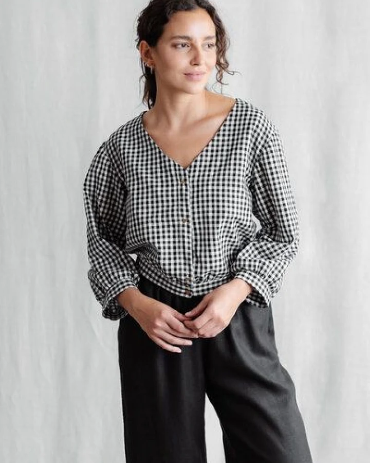 Jyoti - Fair Works Bio-Baumwoll Bluse Sahay Kariert