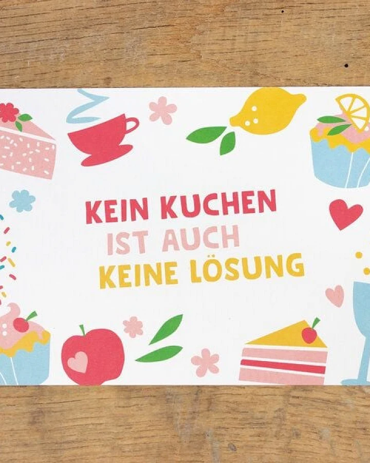 Bow & Hummingbird Postkarte "Kein Kuchen ist auch keine Lösung" aus Recyclingpapier