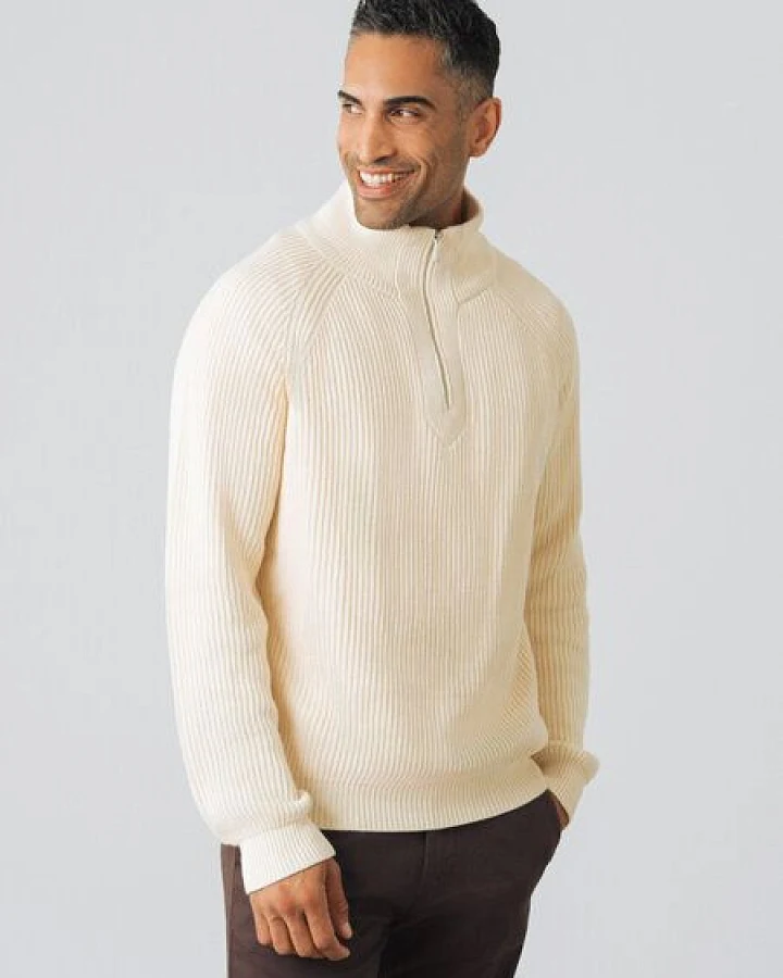 Honest Basics Herren Half-Zip-Strick aus 100% Bio-Baumwolle