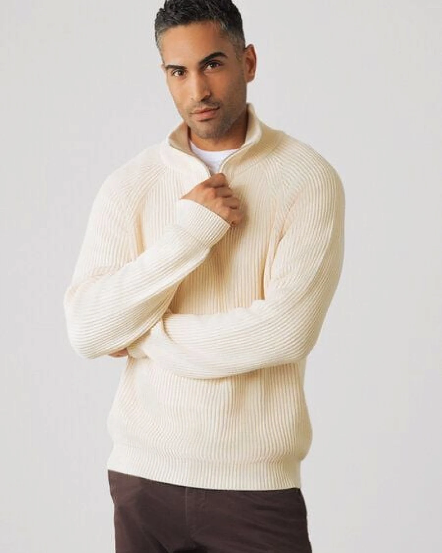 Honest Basics Herren Half-Zip-Strick aus 100% Bio-Baumwolle – Ansicht 3
