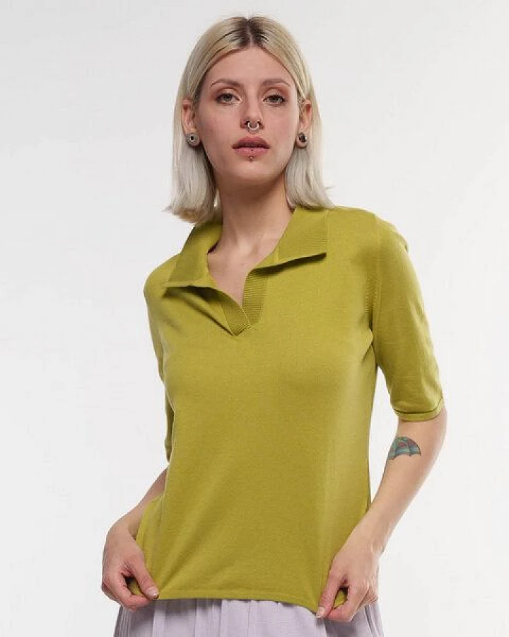 Alma & Lovis Feines Strick-Poloshirt aus reiner Bio-Baumwolle