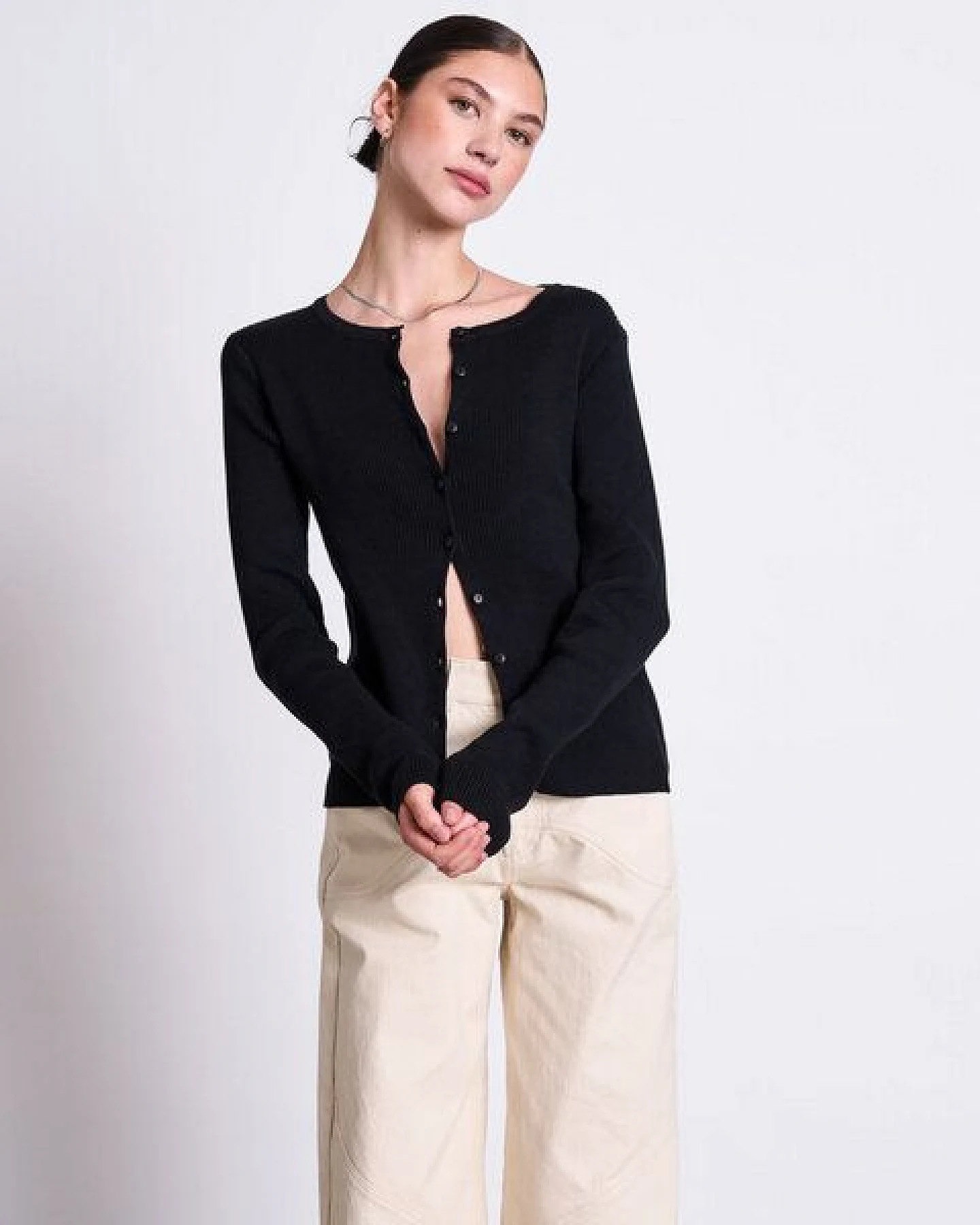 JAN N JUNE Crewneck Cardigan aus Baumwolle GLIMT GOTS – Ansicht 2