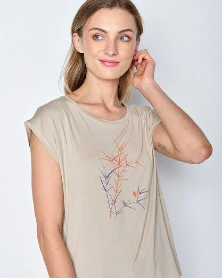 GREENBOMB Nature Bird Reed Timid - Lässiges Shirt aus LENZING TENCEL Mix / hochwertiger Print / Fair & Vegan