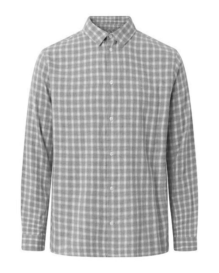 KnowledgeCotton Apparel Regular Small Check Flannel Shirt VEGAN - Grey Check