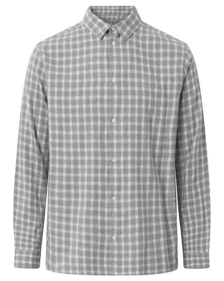 KnowledgeCotton Apparel Regular Small Check Flannel Shirt VEGAN - Grey Check