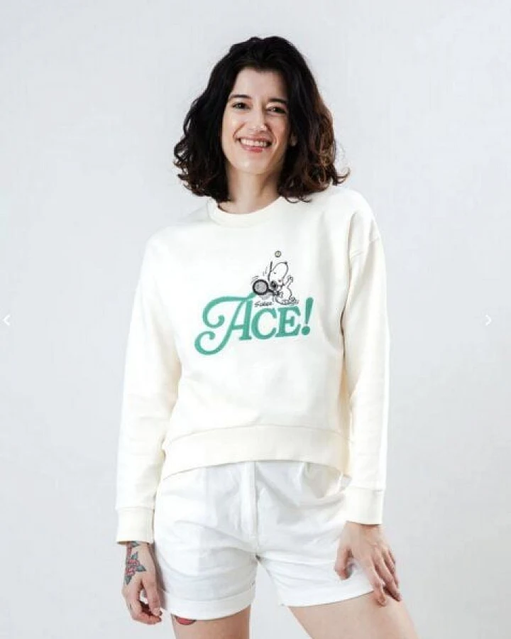 Brava Fabrics Peanuts Ace Snoopy Sweatshirt Rounded Hem Ecru