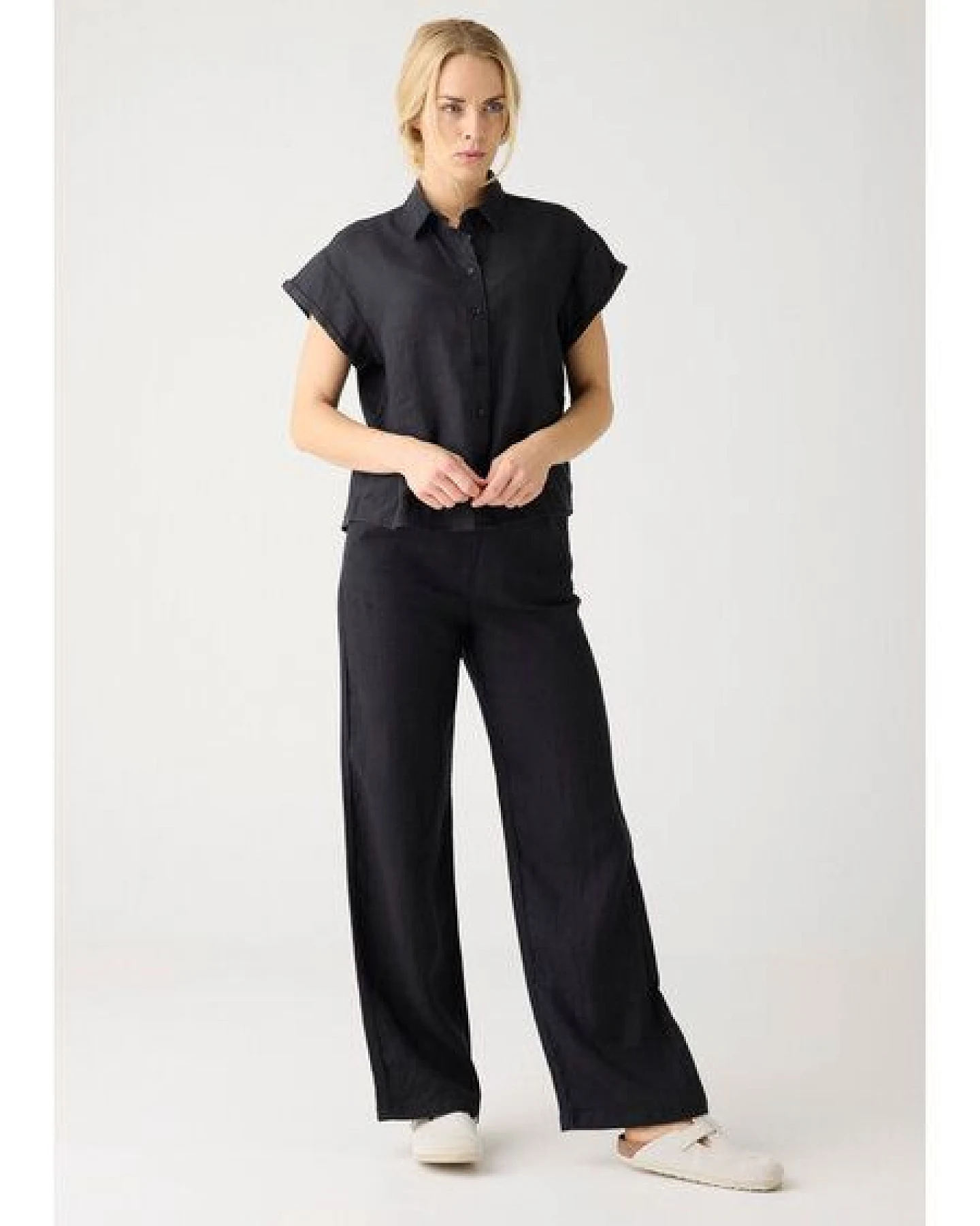 KnowledgeCotton Apparel POSEY weite, mittelhohe Leinenhose - GOTS/Vegan – Ansicht 2