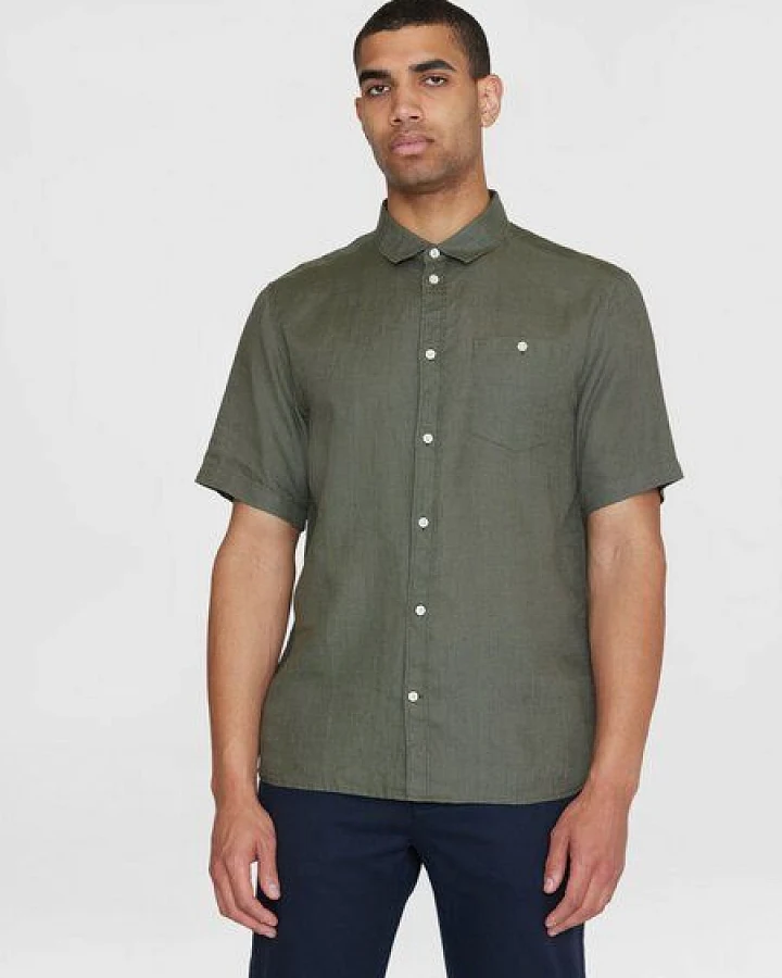 KnowledgeCotton Apparel Regular Leinen-Shirt mit kurzen Ärmeln Hemd - GOTS/Vegan