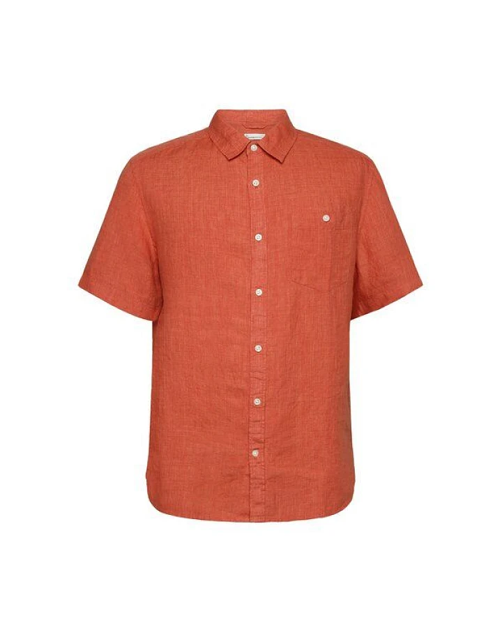 KnowledgeCotton Apparel Regular Leinen-Shirt mit kurzen Ärmeln Hemd - GOTS/Vegan