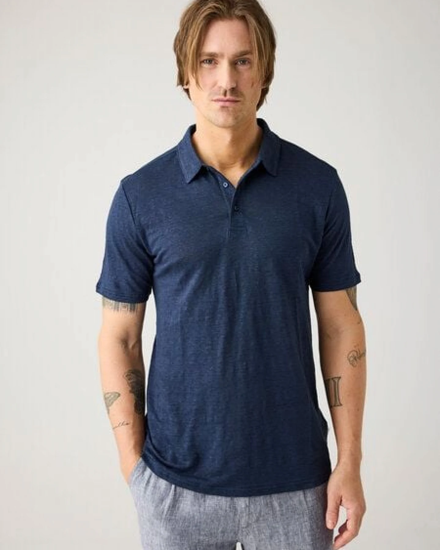 KnowledgeCotton Apparel Poloshirt Regular aus Bio-Leinen – Ansicht 2