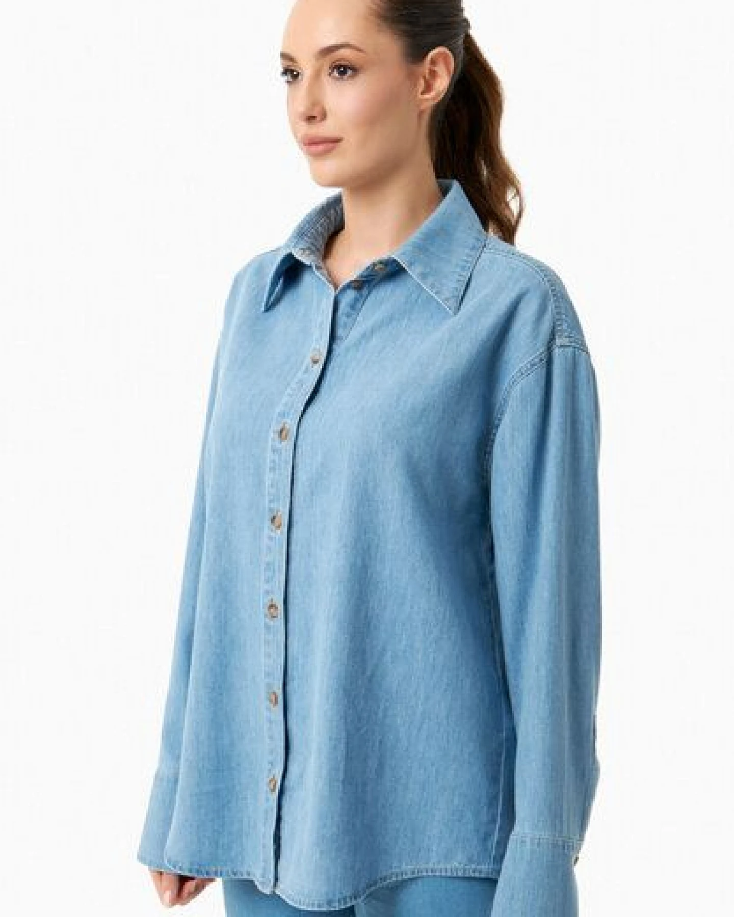 ORGANICATION Denim-Bluse aus Bio-Baumwolle – Ansicht 3