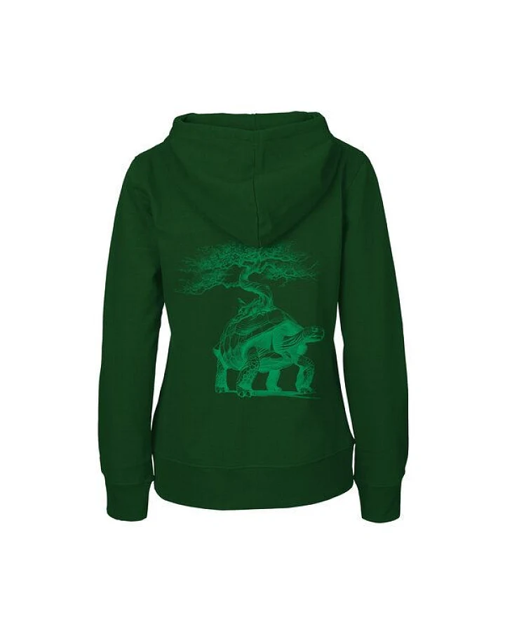 HANDGEDRUCKT "Lange Reise" Frauen Zip-HOODY aus reiner Biobaumwolle (kbA)