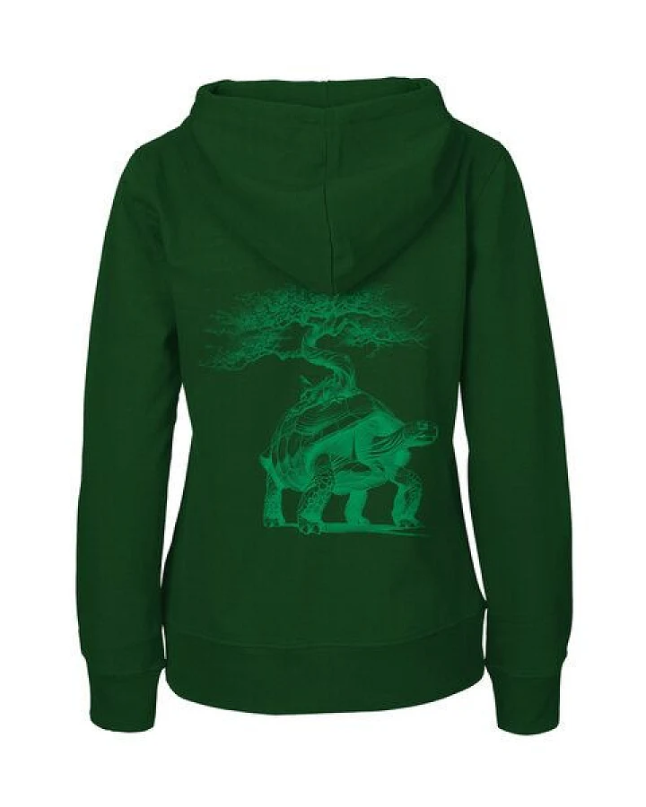 HANDGEDRUCKT "Lange Reise" Frauen Zip-HOODY aus reiner Biobaumwolle (kbA)