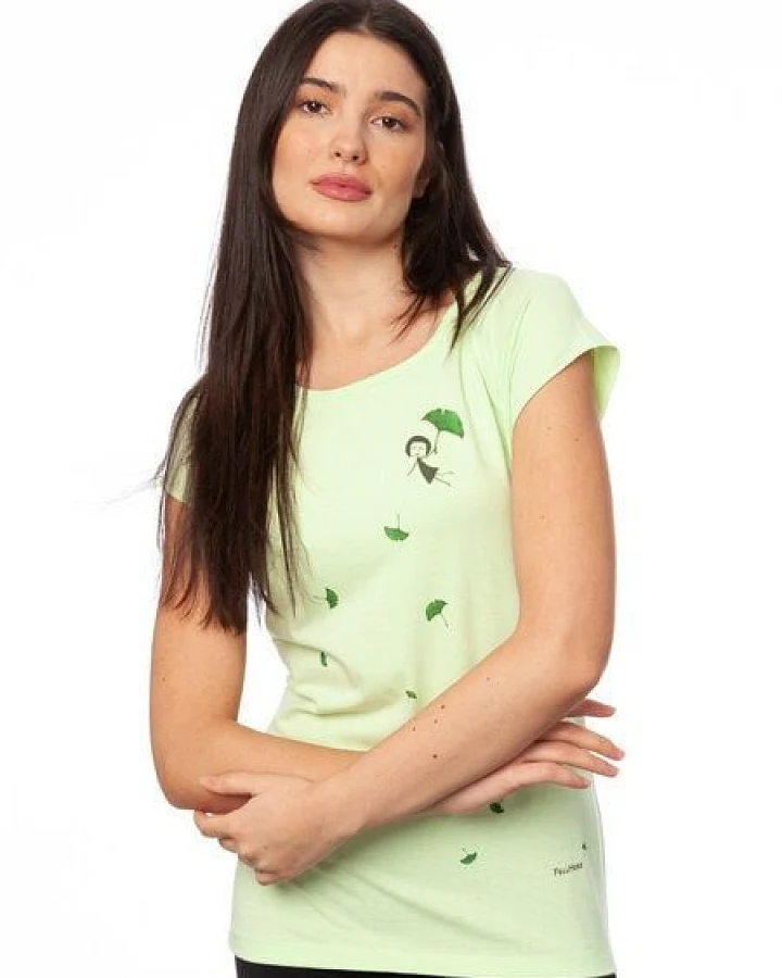 FellHerz Damen T-Shirt Gingko Girl lime green Bio & Fair & Vegan