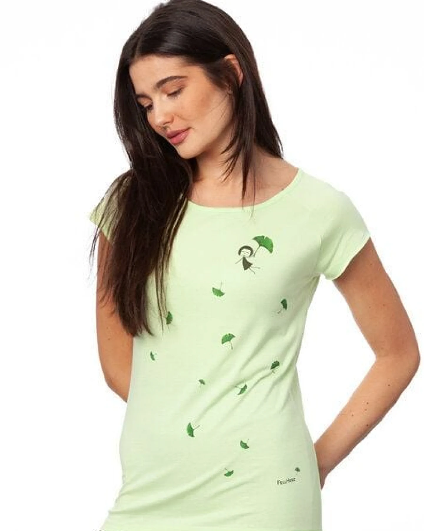 FellHerz Damen T-Shirt Gingko Girl lime green Bio & Fair & Vegan – Ansicht 4