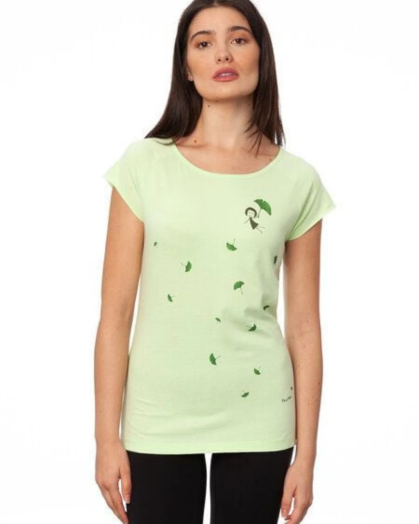 FellHerz Damen T-Shirt Gingko Girl lime green Bio & Fair & Vegan – Ansicht 2