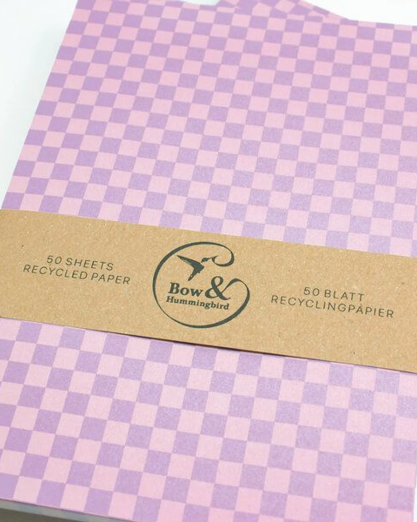 Bow & Hummingbird Notizblock Karo Rosa/Lila aus Recyclingpapier – Ansicht 2
